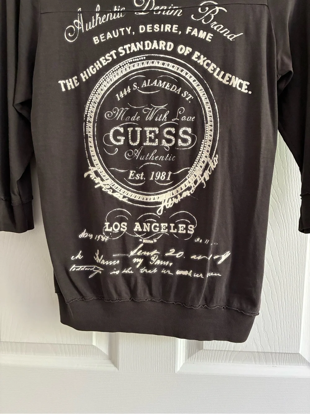 Guess Vintage Y2K 3/4 Sleeve Rhinestone Graphic Cotton Top